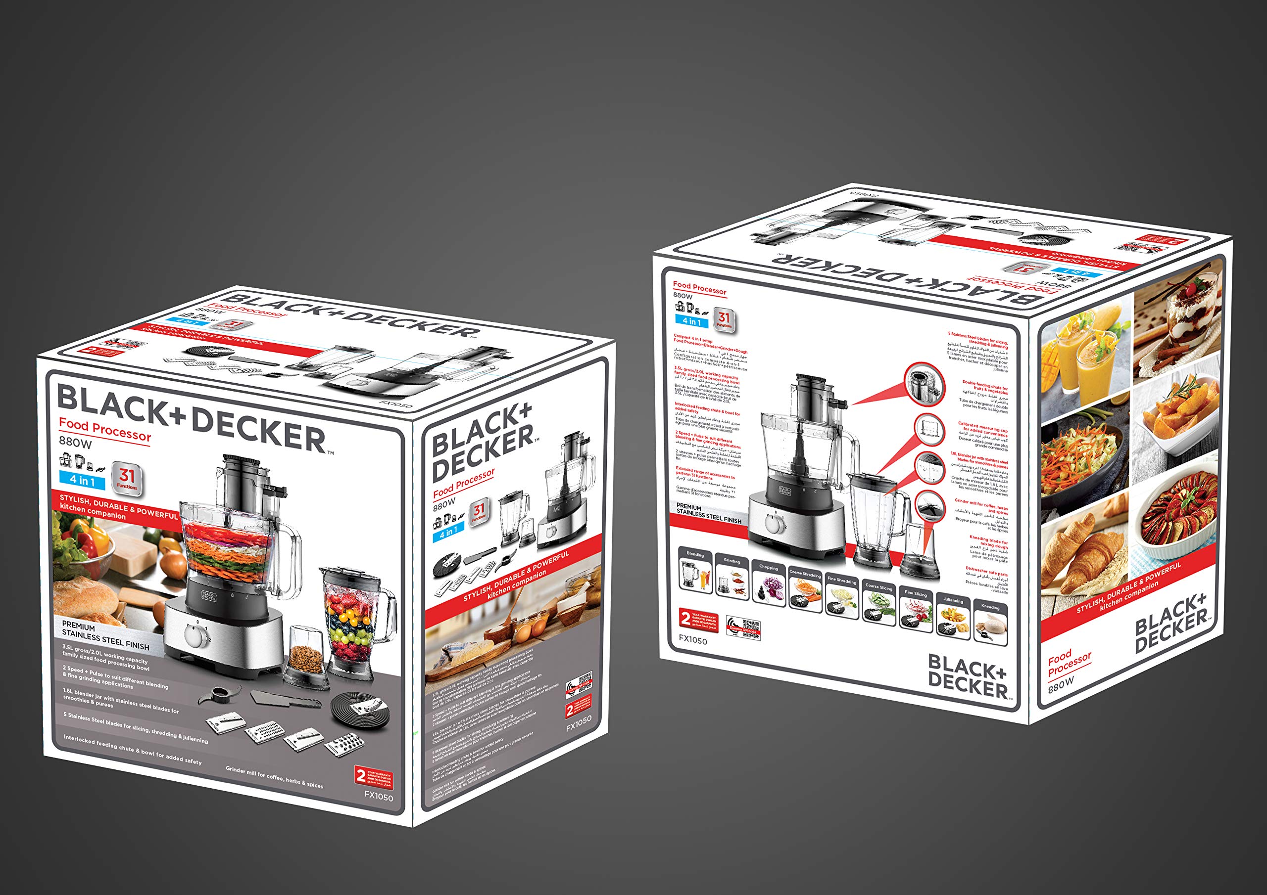 BLACK+DECKER 880W 1.5L 4in1 Food Processor, Blender Jar And Grinder Chopper Shredder Plus 31 Extra Functions, For Easy Meal Preparations BLACK+DECKER 880W 1.5L 4in1 Food Processor, Blender Jar And Grinder Chopper Shredder Plus 31 Extra Functions, For Easy Meal Preparations
